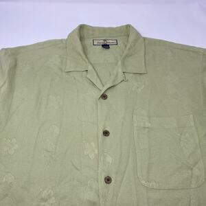 Tommy Bahama Mens Large Lime Green‎ Hula Girl Hawaiian Short Sleeve Silk Shirt